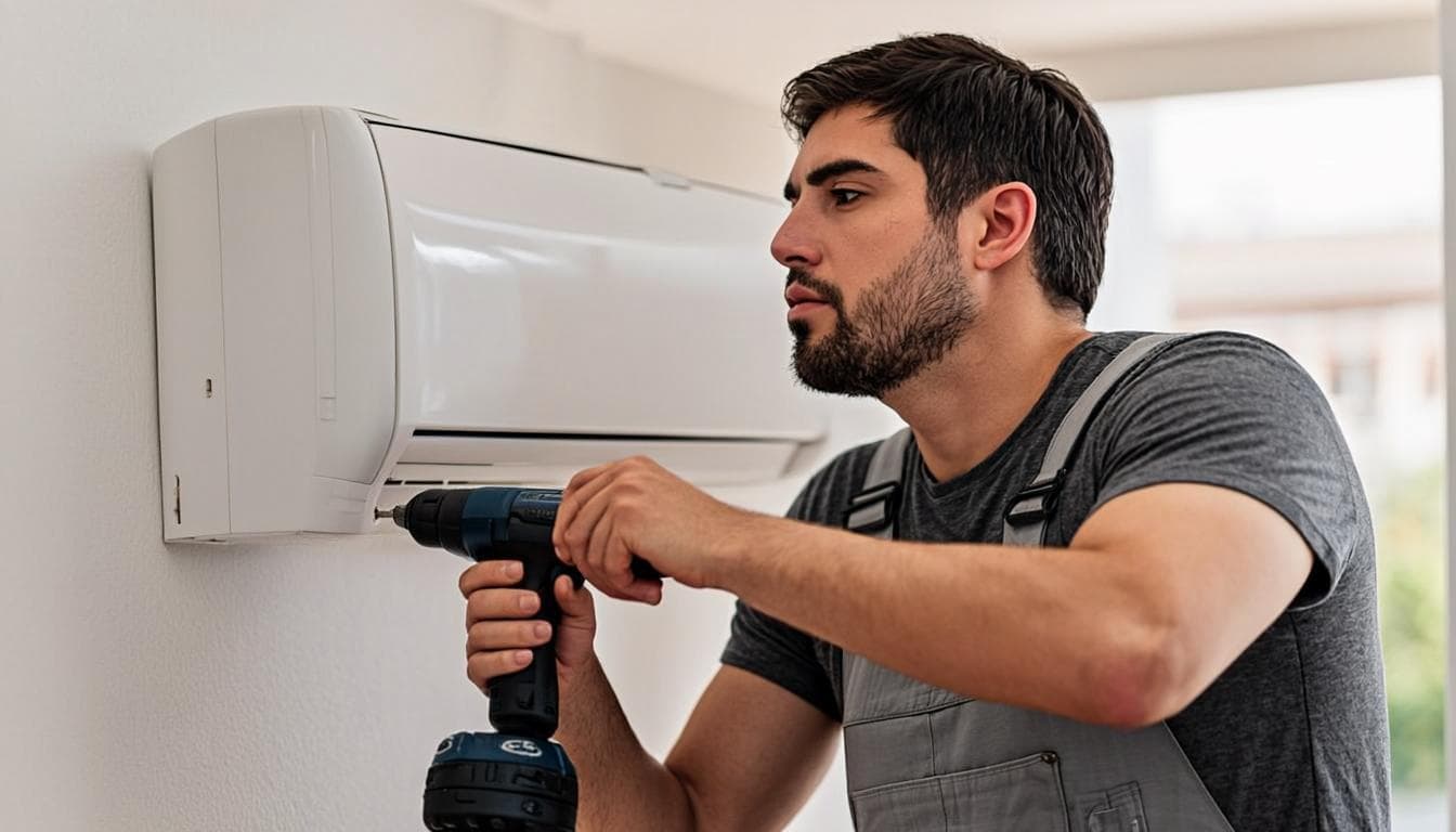 Dubai Chill Pros technician installing a split AC unit in a Dubai villa