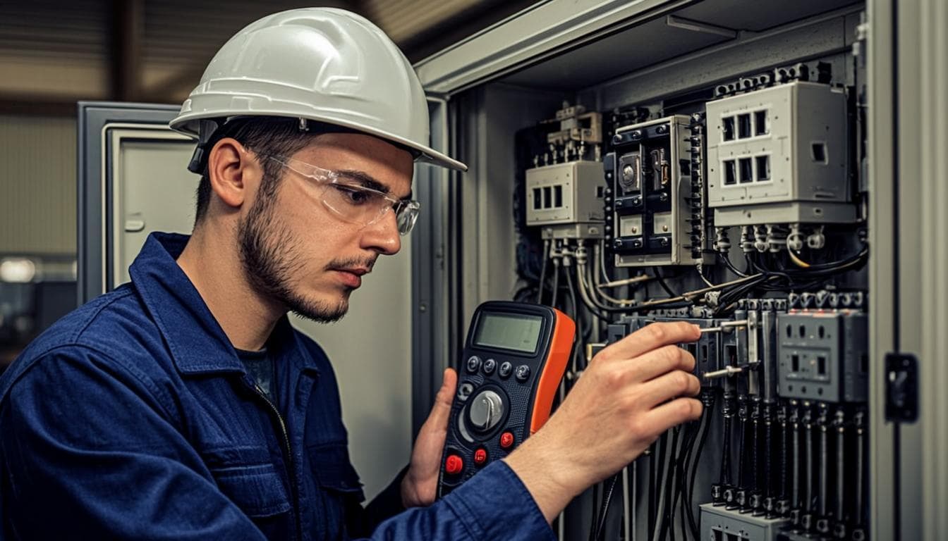 Dubai Chill Pros electrician working on a distribution board with transparent pricing